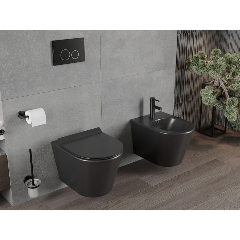 Mexen Rico miska wc Rimless z deską wolnoopadającą slim, duroplast, czarna mat - 30720185