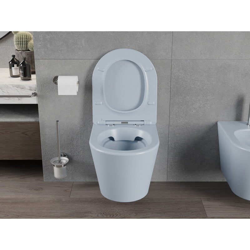 Mexen Rico miska wc Rimless z deską wolnoopadającą slim, duroplast, szara-niebieska mat - 30724069