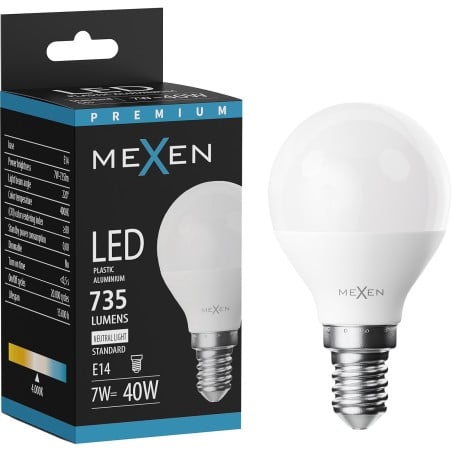 Mexen Nova żarówka LED E14, G45, 7W, Neutralna - 4000K, 735 lm - L101-E14-0740-01