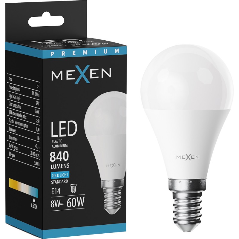 Mexen Nova żarówka LED E14, G45, 8W, Zimna - 6500K, 840 lm - L101-E14-0865-01