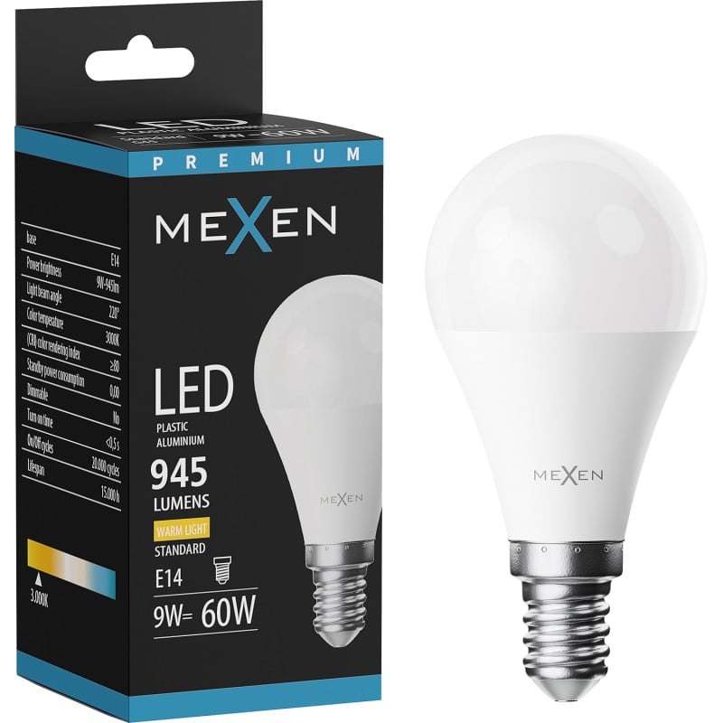 Mexen Nova żarówka LED E14, G45, 9W, Ciepła - 3000K, 945 lm - L101-E14-0930-01