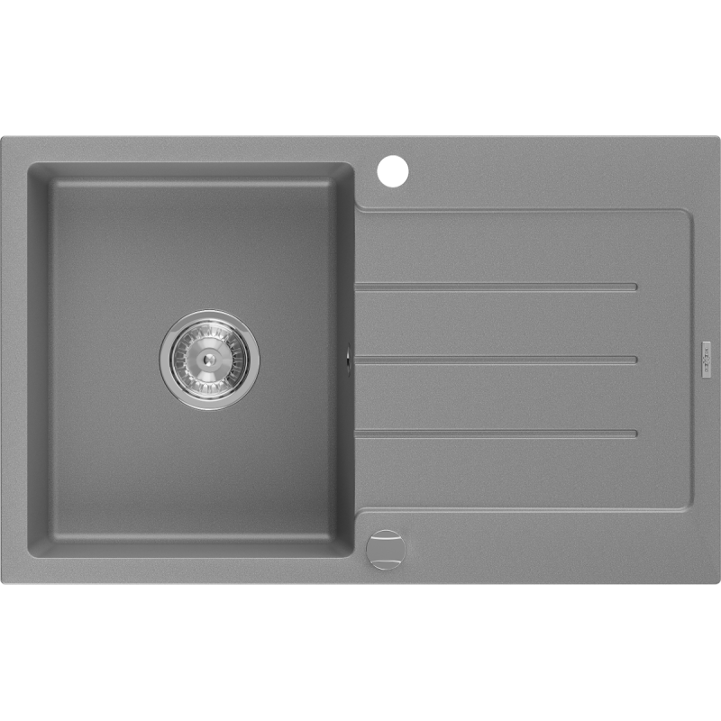 Mexen Bruno zlewozmywak granitowy 1-komorowy z ociekaczem 795 x 495 mm, szary, syfon chrom - 6513791010-71
