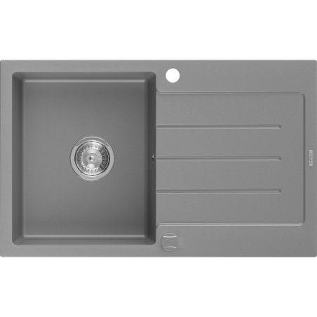 Mexen Bruno zlewozmywak granitowy 1-komorowy z ociekaczem 795 x 495 mm, szary, syfon chrom - 6513791010-71