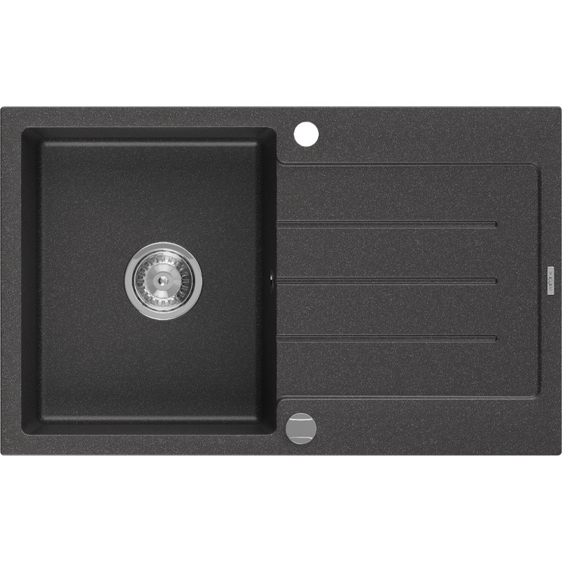 Mexen Bruno zlewozmywak granitowy 1-komorowy z ociekaczem 795 x 495 mm, czarny nakrapiany, syfon chrom - 6513791010-76