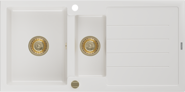 Mexen Andres zlewozmywak granitowy 1,5-komorowy z ociekaczem 1000 x 500 mm, biały, syfon złoty - 6515101510-20-G