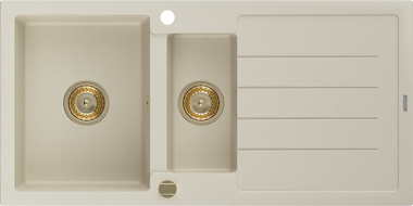 Mexen Andres zlewozmywak granitowy 1,5-komorowy z ociekaczem 1000 x 500 mm, beżowy, syfon złoty - 6515101510-69-G