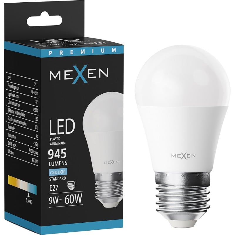 Mexen Nova żarówka LED E27, G45, 9W, Zimna - 6500K, 945 lm - L101-E27-0965-01
