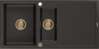 Mexen Andres zlewozmywak granitowy 1,5-komorowy z ociekaczem 1000 x 500 mm czarny/złoty metalik, syfon złoty - 6515101510-75-G