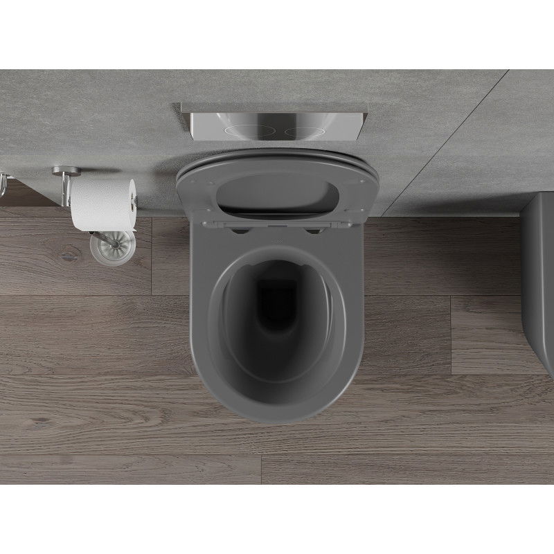 Mexen Rico miska wc Rimless z deską wolnoopadającą slim, duroplast, szara ciemna mat - 30724071