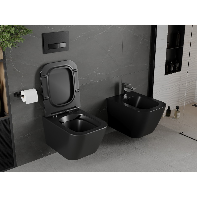 Mexen Madox miska wc Rimless z deską wolnoopadającą slim, duroplast, czarna mat - 30154070