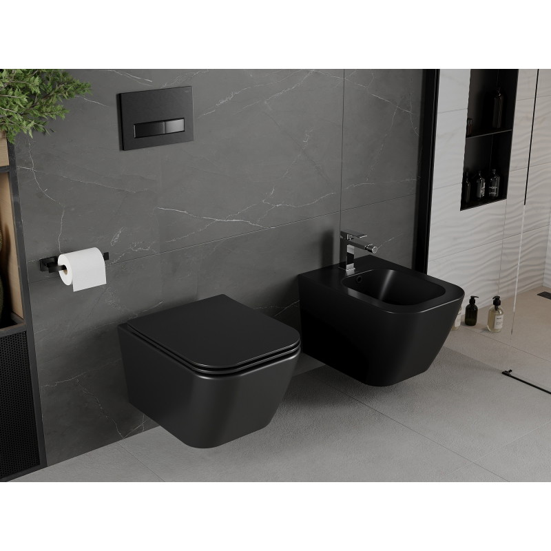 Mexen Madox miska wc Rimless z deską wolnoopadającą slim, duroplast, czarna mat - 30154070