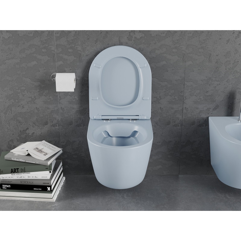 Mexen Lena miska wc Rimless z deską wolnoopadającą slim, duroplast, szara-niebieska mat - 30224069