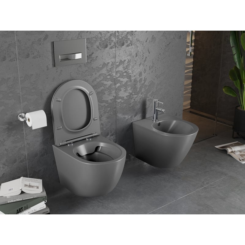 Mexen Lena miska wc Rimless z deską wolnoopadającą slim, duroplast, szara ciemna mat - 30224071