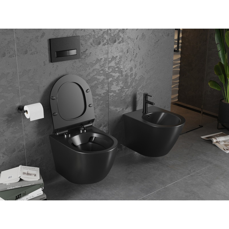Mexen Lena miska wc Rimless z deską wolnoopadającą slim, duroplast, czarna mat - 30220185