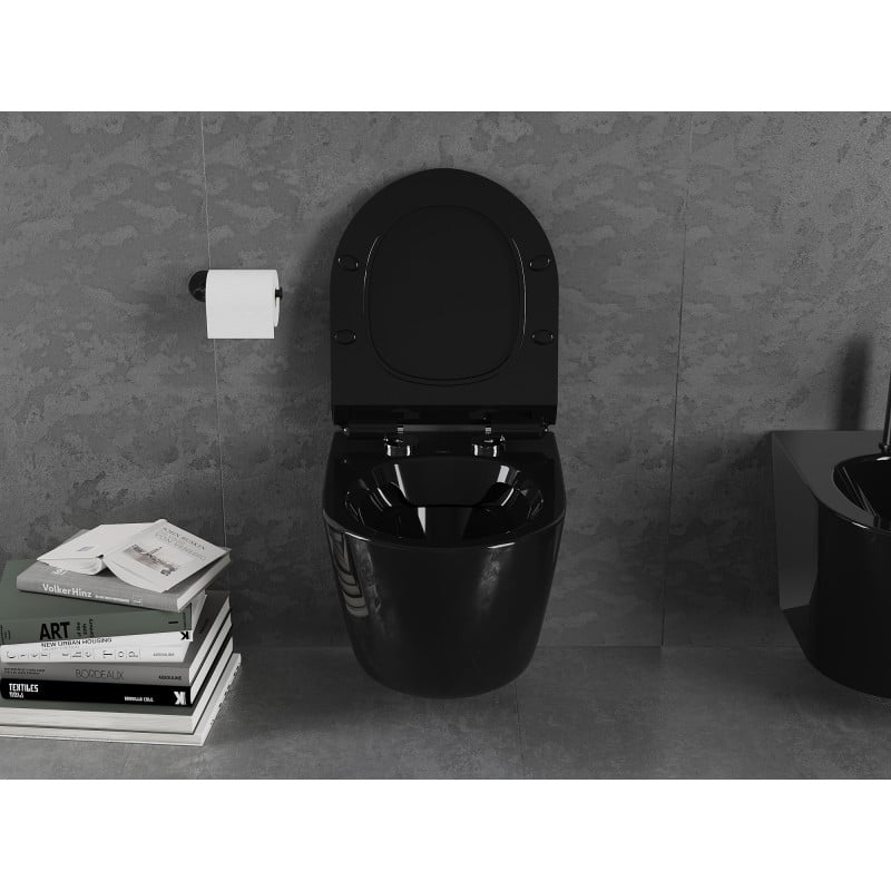 Mexen Lena miska wc Rimless z deską wolnoopadającą slim, duroplast, czarna połysk - 30224070