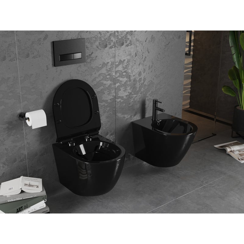 Mexen Lena miska wc Rimless z deską wolnoopadającą slim, duroplast, czarna połysk - 30224070