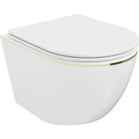 Mexen Lena miska wc Rimless z deską wolnoopadającą slim, duroplast, biała/złota linia - 30224005