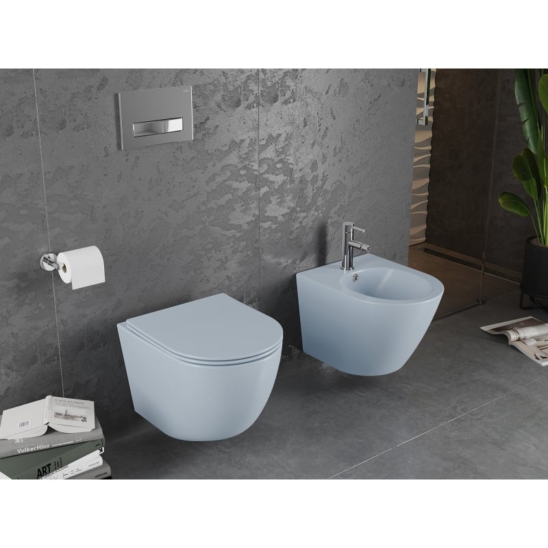 Mexen Lena miska wc Rimless z deską wolnoopadającą slim, duroplast, szara-niebieska mat - 30224069