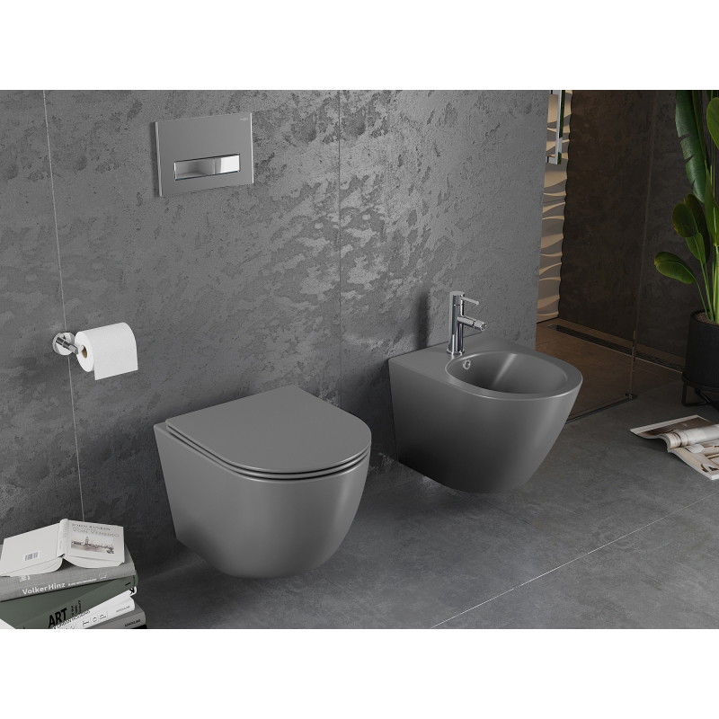Mexen Lena miska wc Rimless z deską wolnoopadającą slim, duroplast, szara ciemna mat - 30224071
