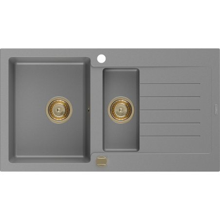 Mexen Matias zlewozmywak granitowy 1,5-komorowy ociekaczem 900 x 505 mm, szary, syfon złoty - 6502901505-71-G