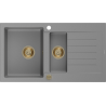 Mexen Matias zlewozmywak granitowy 1,5-komorowy ociekaczem 900 x 505 mm, szary, syfon złoty - 6502901505-71-G