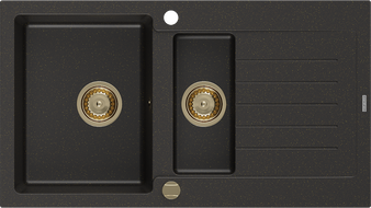 Mexen Matias zlewozmywak granitowy 1,5-komorowy z ociekaczem 900 x 505 mm, czarny/złoty metalik, syfon złoty - 6502901505-75-G