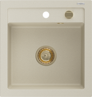 Mexen Vito zlewozmywak granitowy 1-komorowy 520 x 490 mm, beżowy, syfon złoty - 6503521000-69-G