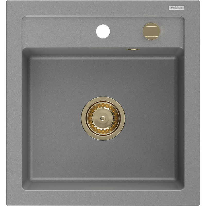 Mexen Vito zlewozmywak granitowy 1-komorowy 520 x 490 mm, szary, syfon złoty - 6503521000-71-G