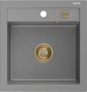 Mexen Vito zlewozmywak granitowy 1-komorowy 520 x 490 mm, szary, syfon złoty - 6503521000-71-G
