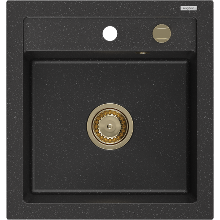 Mexen Vito zlewozmywak granitowy 1-komorowy 520 x 490 mm, czarny/srebrny metalik, syfon złoty - 6503521000-73-G
