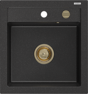Mexen Vito zlewozmywak granitowy 1-komorowy 520 x 490 mm, czarny/srebrny metalik, syfon złoty - 6503521000-73-G
