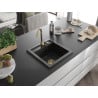 Mexen Vito zlewozmywak granitowy 1-komorowy 520 x 490 mm, czarny/srebrny metalik, syfon złoty - 6503521000-73-G