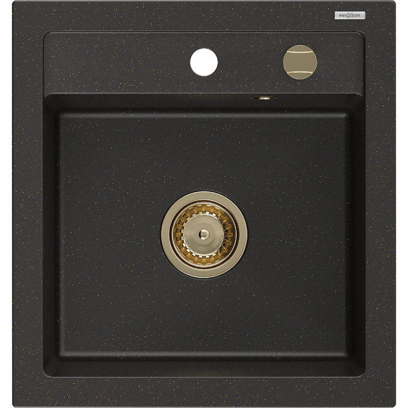 Mexen Vito zlewozmywak granitowy 1-komorowy 520 x 490 mm, czarny/złoty metalik, syfon złoty - 6503521000-75-G