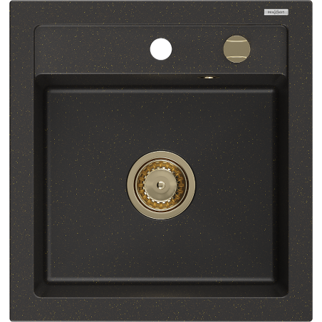 Mexen Vito zlewozmywak granitowy 1-komorowy 520 x 490 mm, czarny/złoty metalik, syfon złoty - 6503521000-75-G