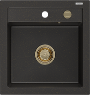 Mexen Vito zlewozmywak granitowy 1-komorowy 520 x 490 mm, czarny/złoty metalik, syfon złoty - 6503521000-75-G