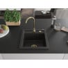 Mexen Vito zlewozmywak granitowy 1-komorowy 520 x 490 mm, czarny/złoty metalik, syfon złoty - 6503521000-75-G