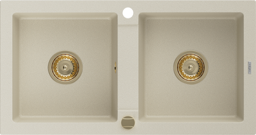 Mexen Mario zlewozmywak granitowy 2-komorowy 820 x 436 mm, beżowy, syfon złoty - 6504822000-69-G