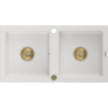 Mexen Mario zlewozmywak granitowy 2-komorowy 820 x 436 mm, biały, syfon złoty - 6504822000-20-G