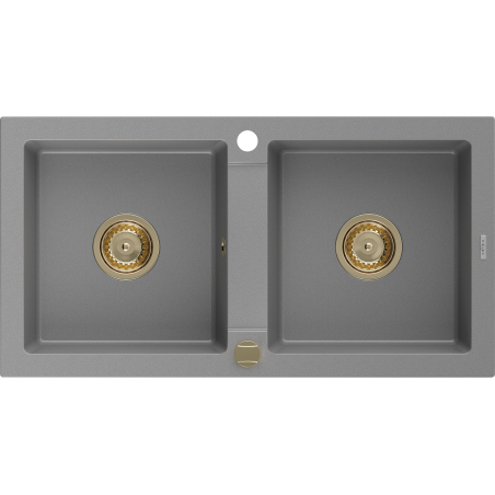Mexen Mario zlewozmywak granitowy 2-komorowy 820 x 436 mm, szary, syfon złoty - 6504822000-71-G