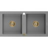 Mexen Mario zlewozmywak granitowy 2-komorowy 820 x 436 mm, szary, syfon złoty - 6504822000-71-G