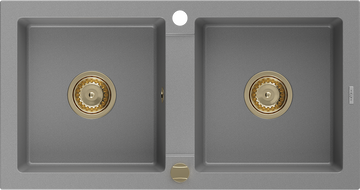 Mexen Mario zlewozmywak granitowy 2-komorowy 820 x 436 mm, szary, syfon złoty - 6504822000-71-G