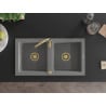 Mexen Mario zlewozmywak granitowy 2-komorowy 820 x 436 mm, szary, syfon złoty - 6504822000-71-G