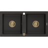 Mexen Mario zlewozmywak granitowy 2-komorowy 820 x 436 mm, czarny/złoty metalik, syfon złoty - 6504822000-75-G