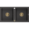 Mexen Mario zlewozmywak granitowy 2-komorowy 820 x 436 mm, czarny nakrapiany, syfon złoty - 6504822000-76-G