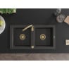 Mexen Mario zlewozmywak granitowy 2-komorowy 820 x 436 mm, czarny nakrapiany, syfon złoty - 6504822000-76-G
