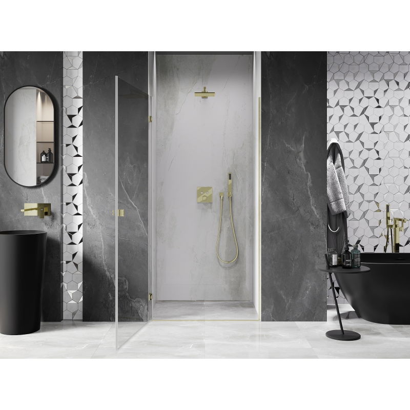 Mexen Lunar-B drzwi prysznicowe uchylne lewe 45 cm, transparent, złote szczotkowane - 832-045-000-55-00-L