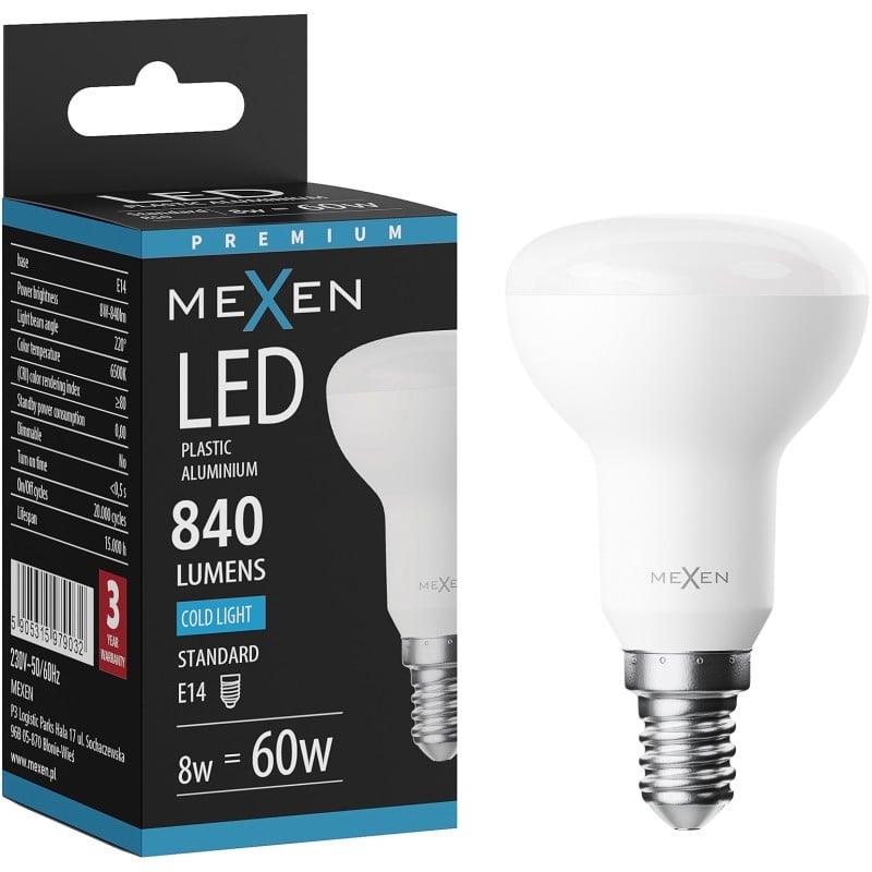 Mexen Nova żarówka LED E14, R50, 8W, Zimna - 6500K, 840 lm - L103-E14-0865-01