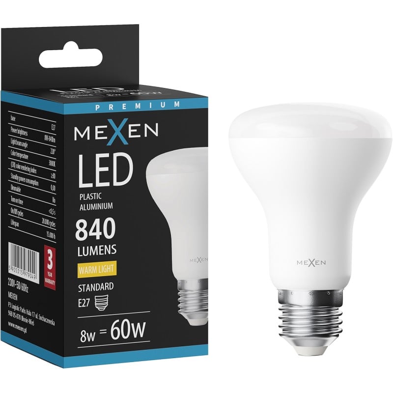 Mexen Nova żarówka LED E27, R63, 8W, Ciepła - 3000K, 840 lm - L104-E27-0830-01
