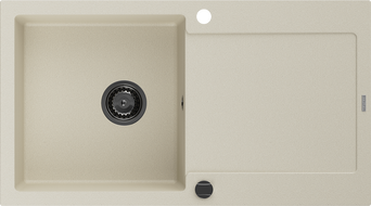 Mexen Leo zlewozmywak granitowy 1-komorowy z ociekaczem 900 x 500 mm, beżowy, syfon czarny - 6501901010-69-B