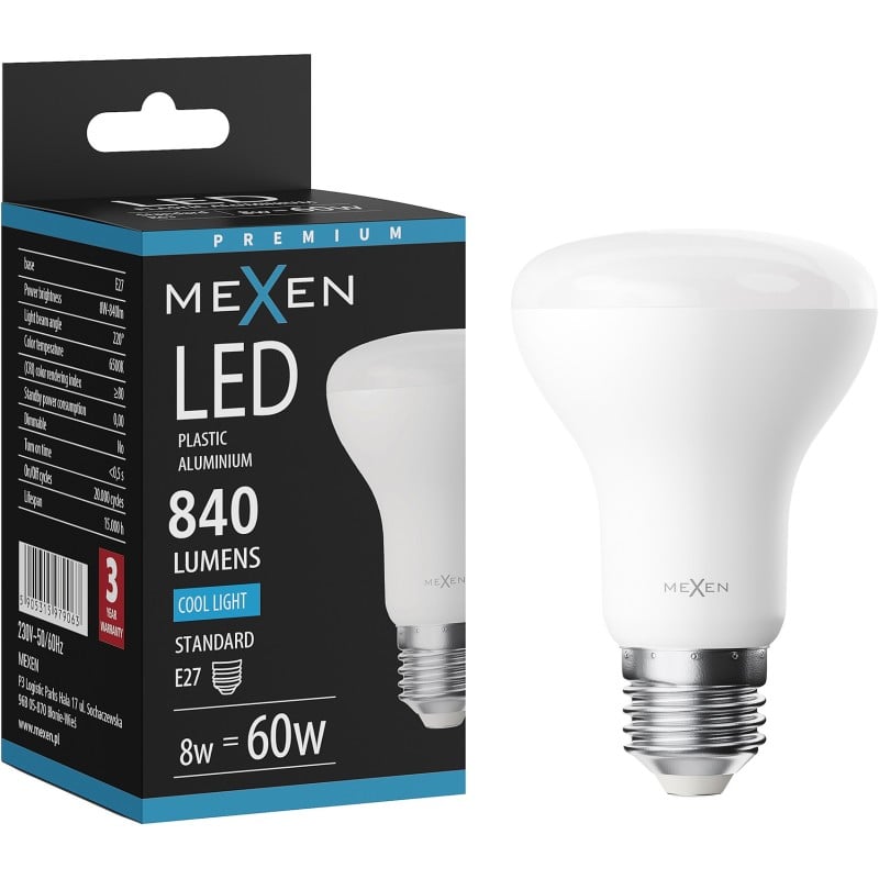 Mexen Nova żarówka LED E27, R63, 8W, Zimna - 6500K, 840 lm - L104-E27-0865-01